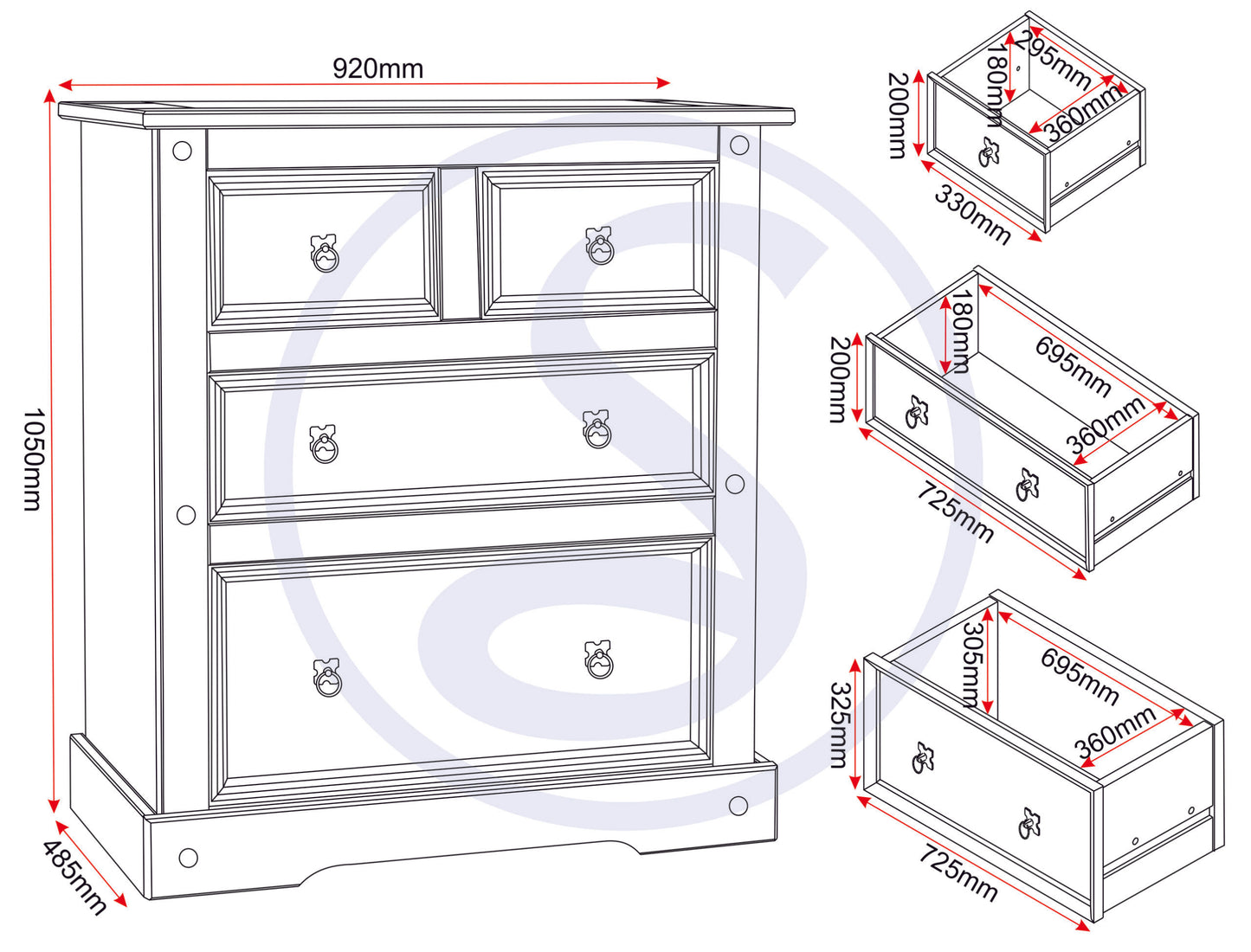 Corona 2+2 Drawer Chest - Distressed Waxed Pine