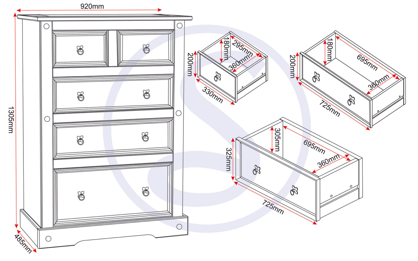 Corona 3+2 Drawer Chest - Distressed Waxed Pine