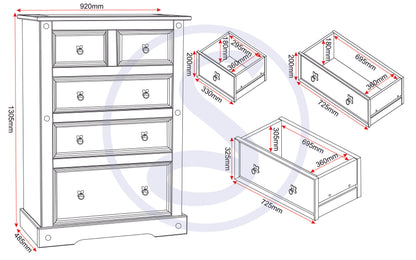 Corona 3+2 Drawer Chest - Distressed Waxed Pine