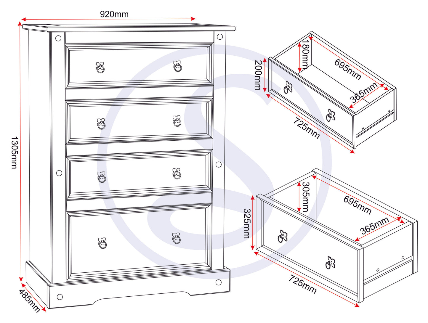 Corona 4 Drawer Chest - Distressed Waxed Pine