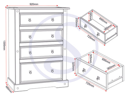 Corona 4 Drawer Chest - Distressed Waxed Pine