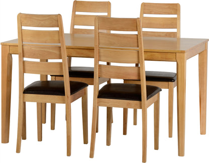 Logan Small Dining Set (X4 Chairs) - Oak Varnish/Brown Pu