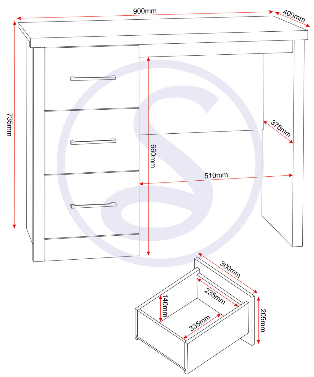 Lisbon 2Pc Dressing Table Set - Black Wood Grain/Black Pu