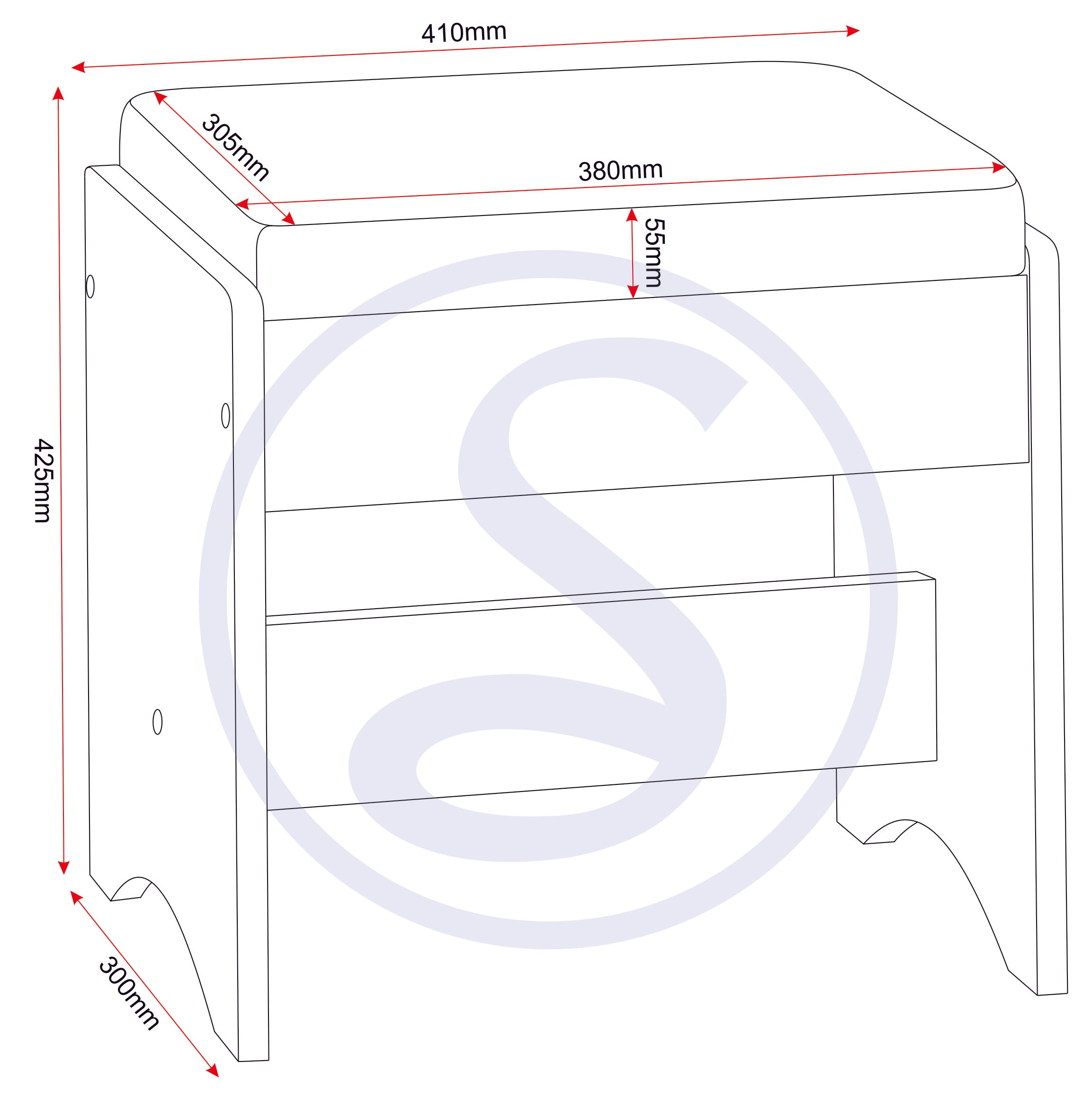 Lisbon 2Pc Dressing Table Set - Black Wood Grain/Black Pu
