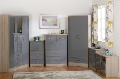 Nevada 3 Door 2 Drawer Wardrobe - Grey Gloss/Light Oak Effect Veneer