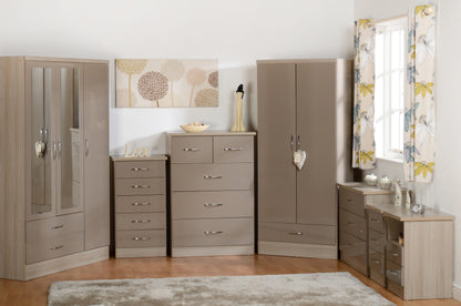 Nevada 3 Door 2 Drawer Wardrobe - Oyster Gloss/Light Oak Effect Veneer
