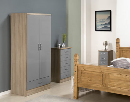 Nevada 5 Drawer Narrow Chest - Grey Gloss/Light Oak Effect Veneer