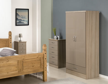 Nevada 5 Drawer Narrow Chest - Oyster Gloss/Light Oak Effect Veneer