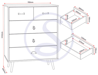 Nordic 3+2 Drawer Chest - White/Distressed Effect
