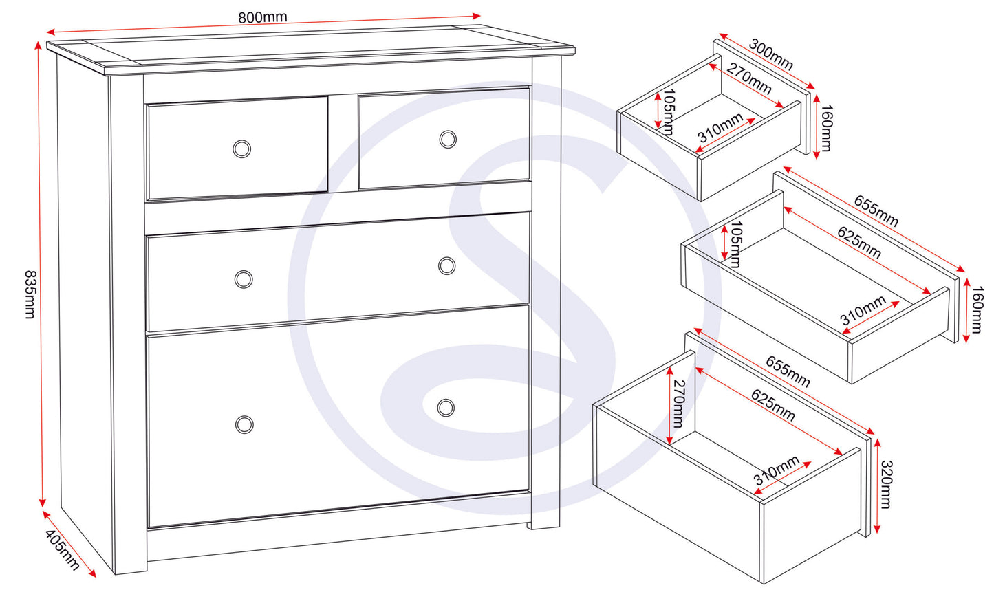 Panama 2+2 Drawer Chest - Natural Wax