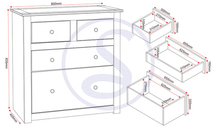 Panama 2+2 Drawer Chest - Natural Wax