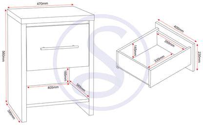 Seville 1 Drawer Bedside - Grey Gloss/Light Oak Effect Veneer