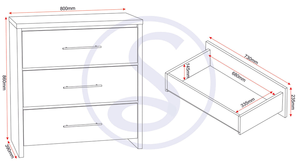 Seville Bedroom Trio Set - White Gloss/Light Oak Effect Veneer