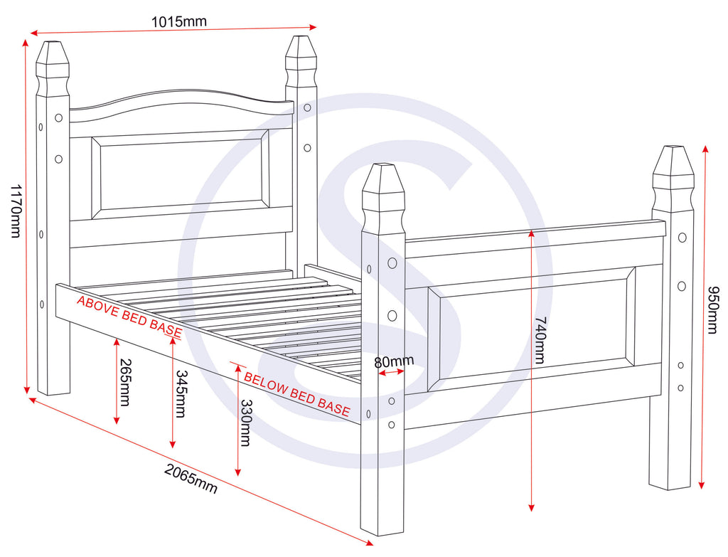 Corona 3' High End Bed - Distressed Waxed Pine