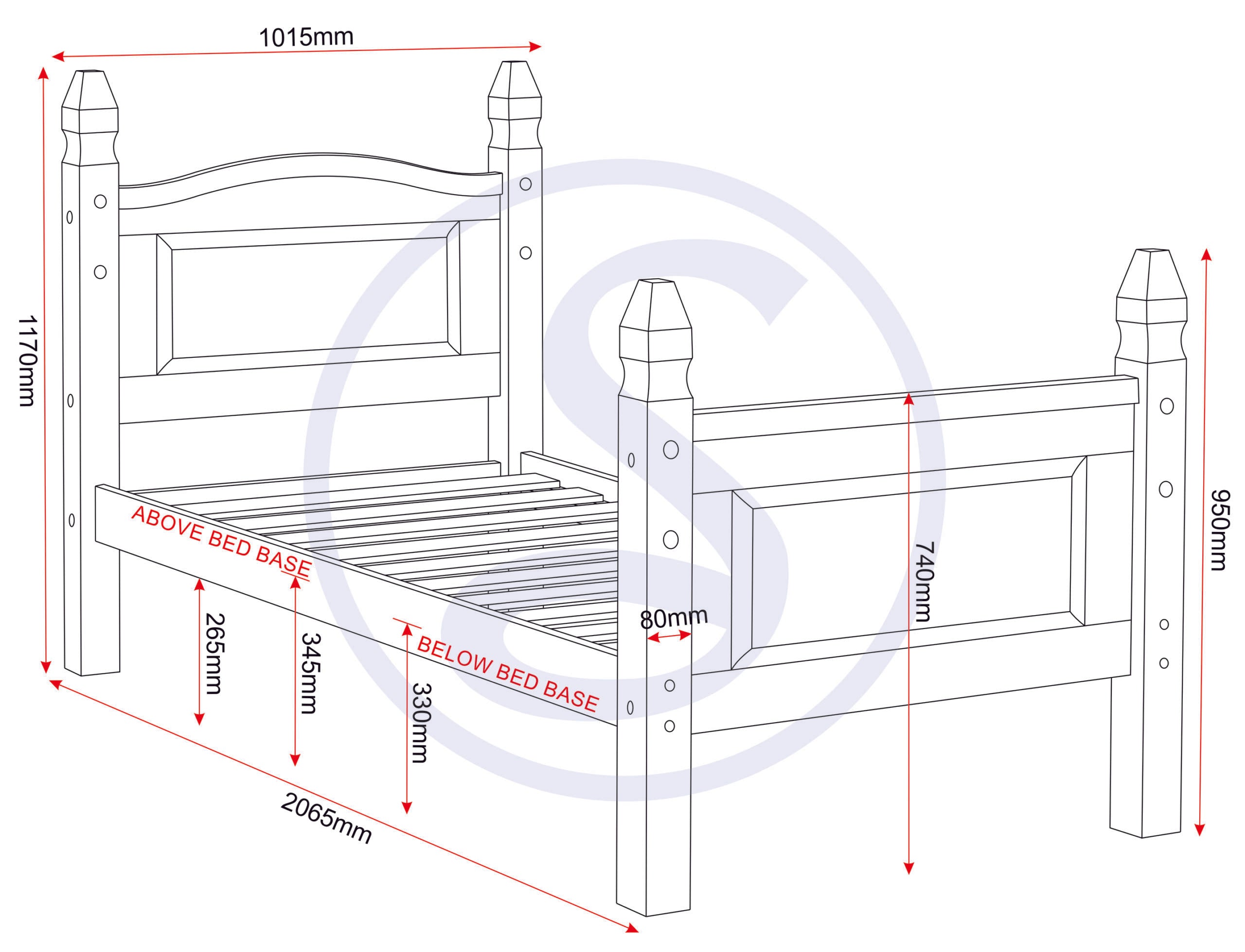 Corona 3' High End Bed - Distressed Waxed Pine