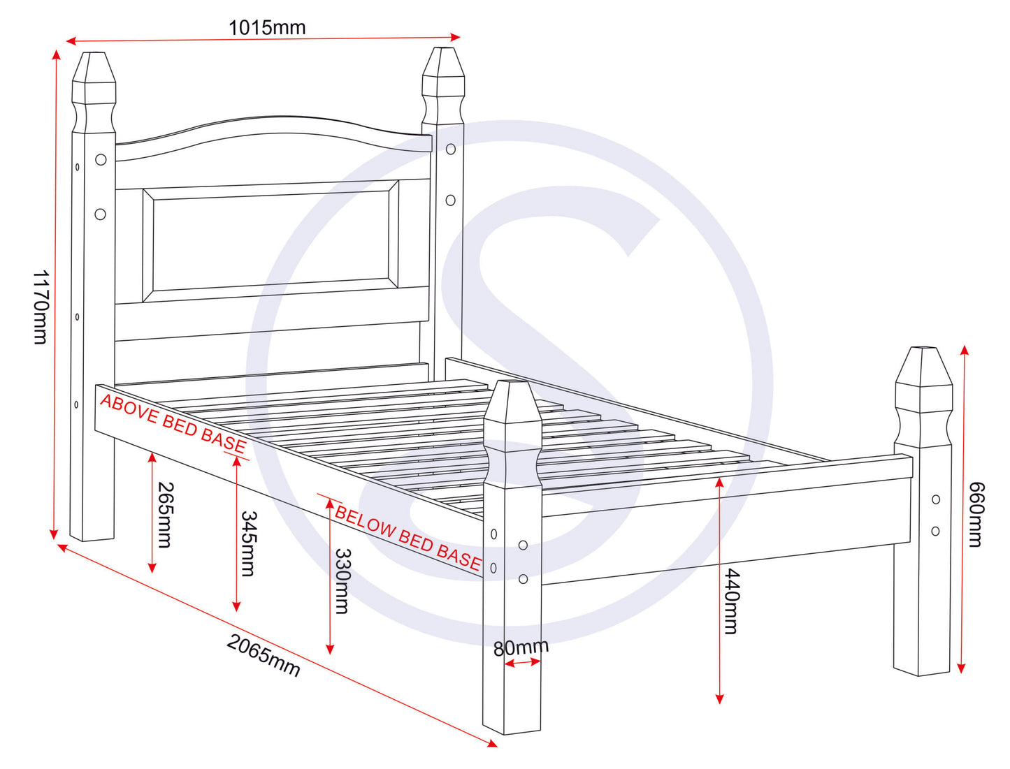 Corona 3' Low End Bed - Distressed Waxed Pine