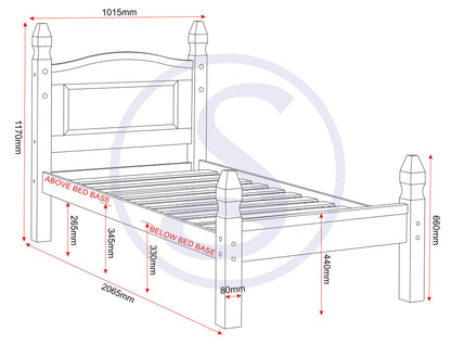 Corona 3' Low End Bed - Distressed Waxed Pine