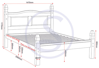 Corona 4'6" Low End Bed - Distressed Waxed Pine