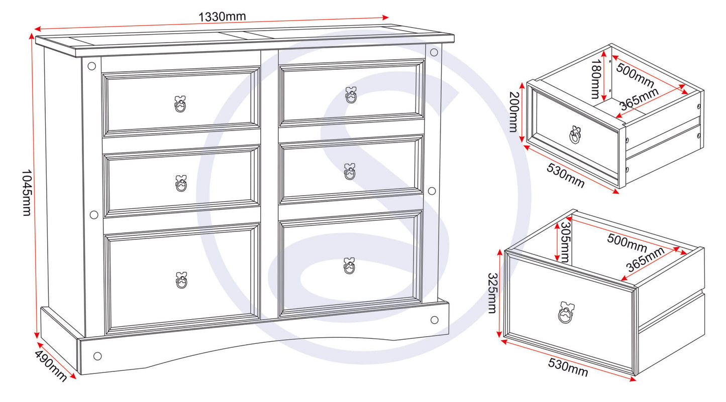 Corona 6 Drawer Chest - Distressed Waxed Pine