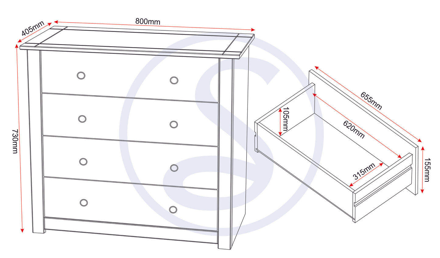 Panama 4 Drawer Chest - Natural Wax