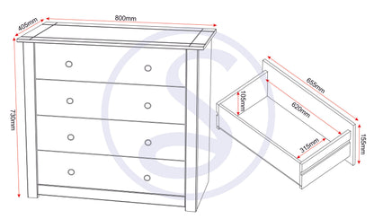 Panama 4 Drawer Chest - Natural Wax