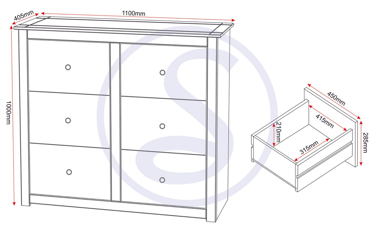 Panama 6 Drawer Chest - Natural Wax