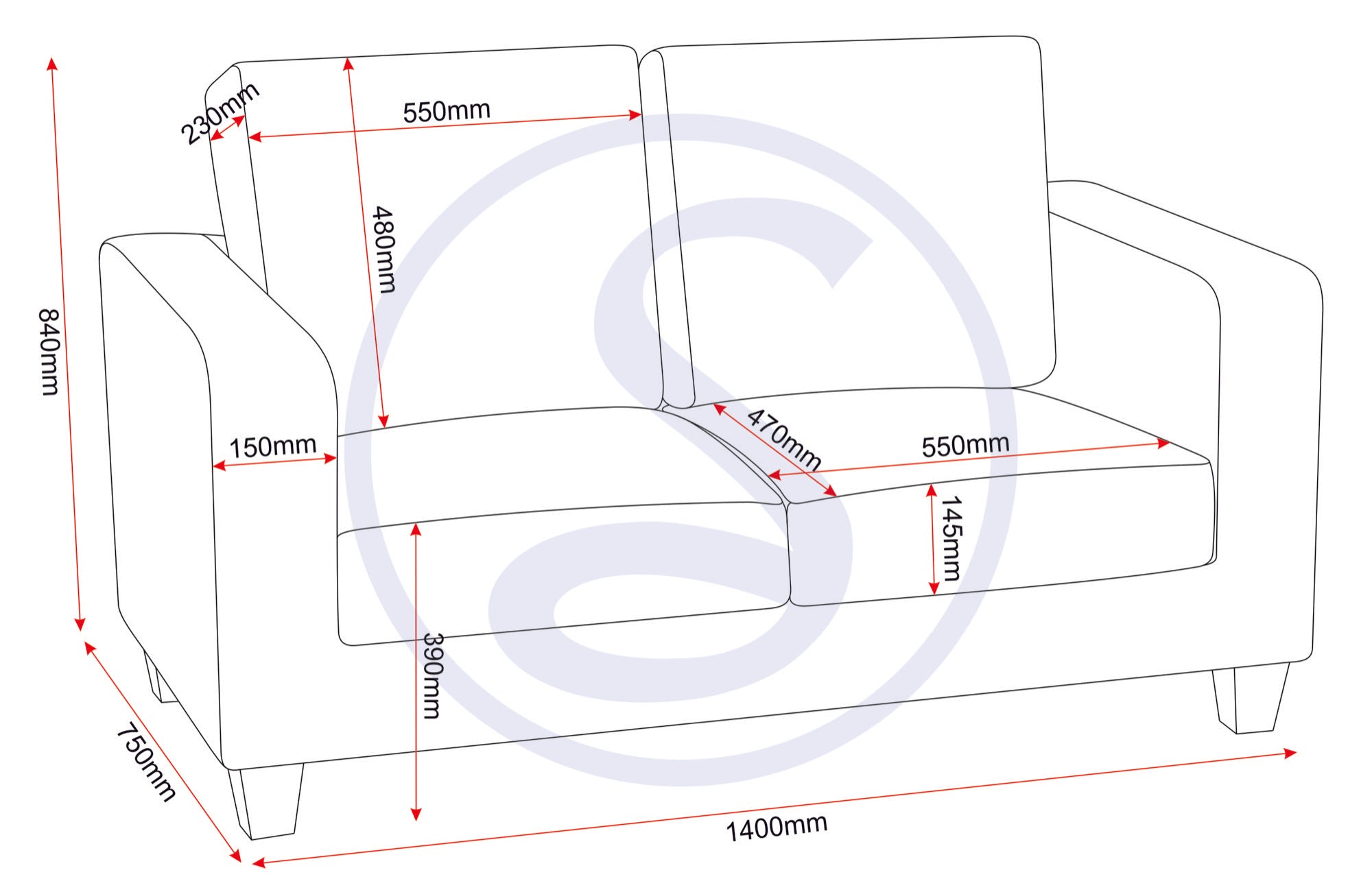 Tempo Two Seater Sofa - Grey Fabric