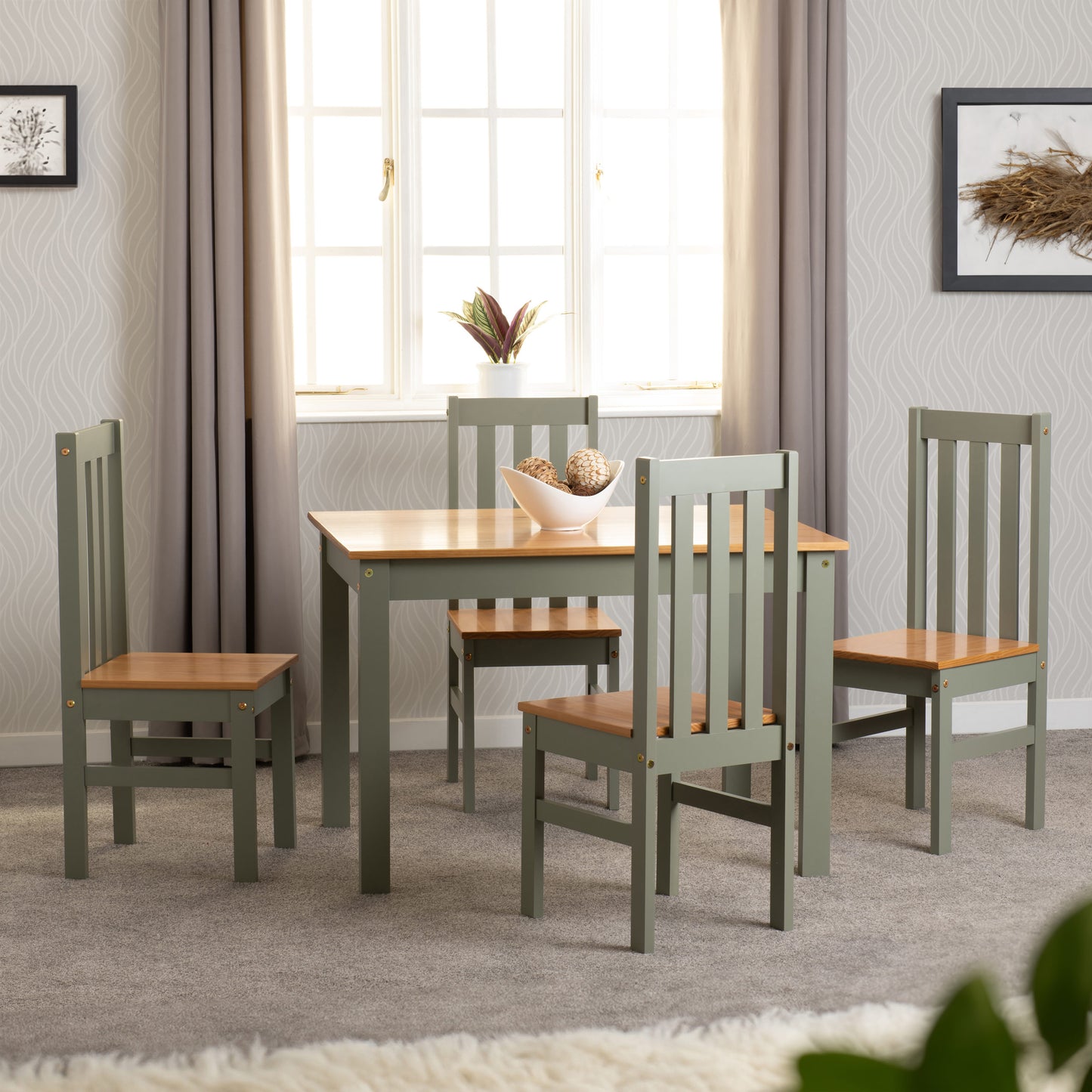 Ludlow 1+4 Dining Set - Green/Oak Effect