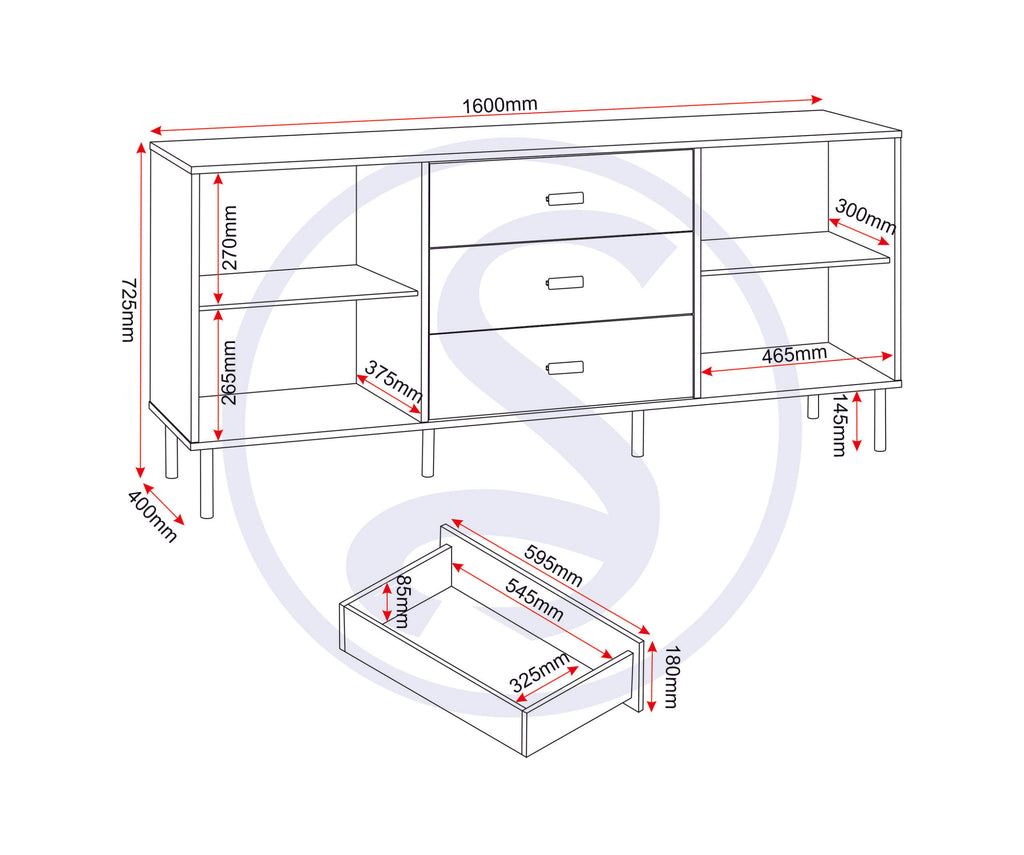Leon 2 Door 3 Drawer Sideboard - Medium Oak Effect