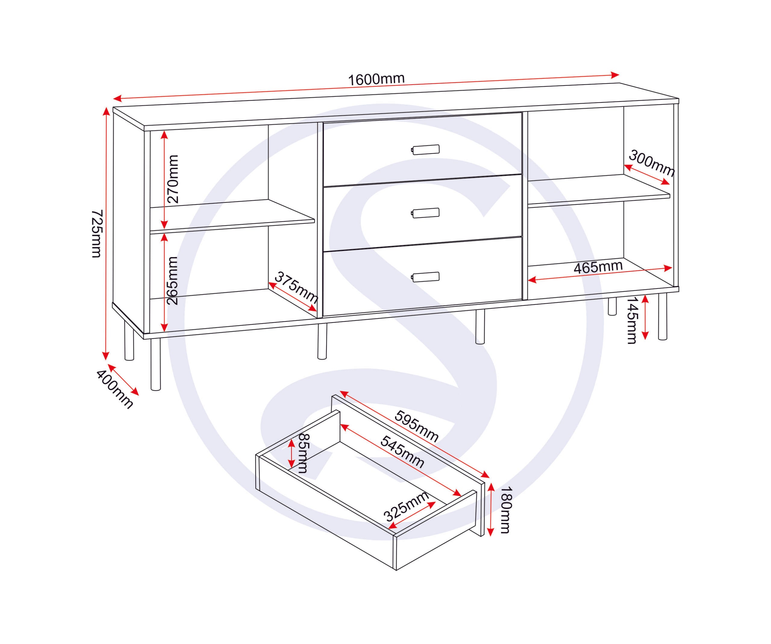 Leon 2 Door 3 Drawer Sideboard - Medium Oak Effect