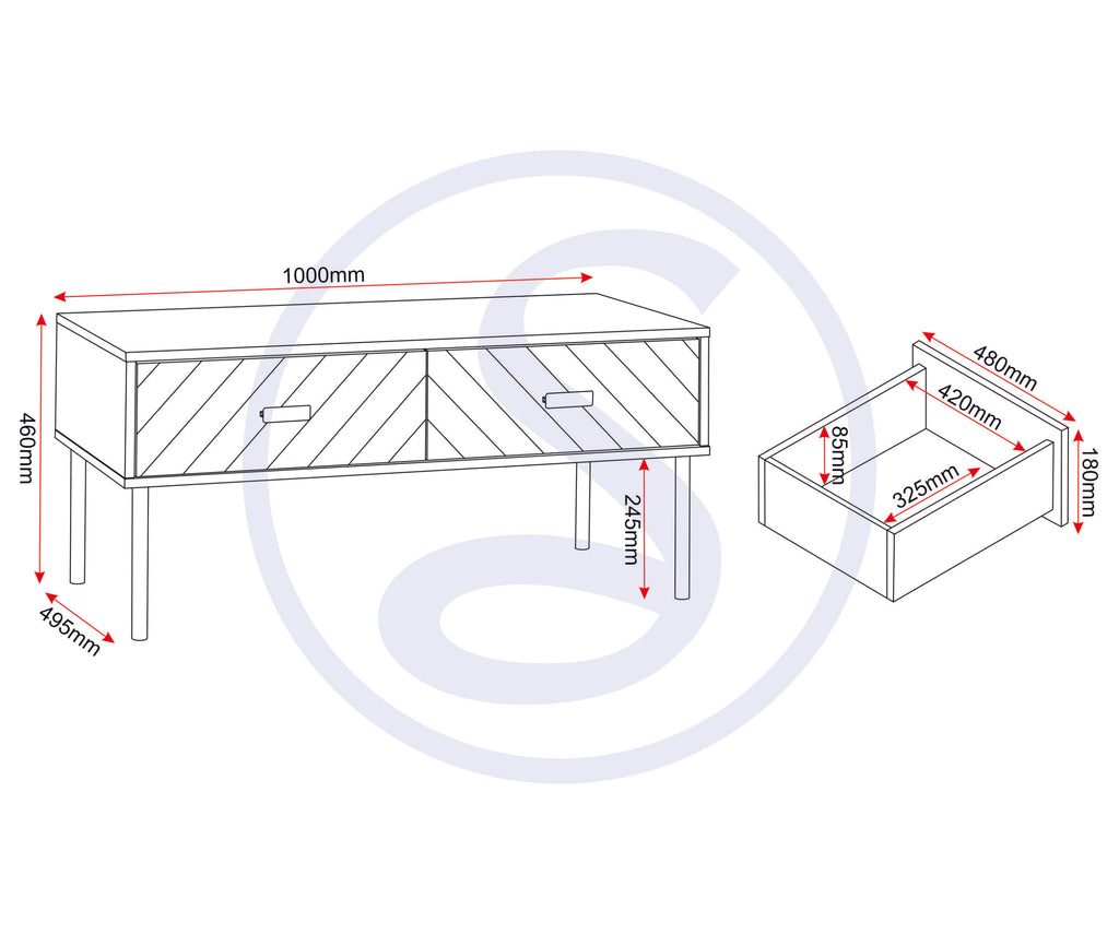 Leon 2 Drawer Coffee Table - Medium Oak Effect