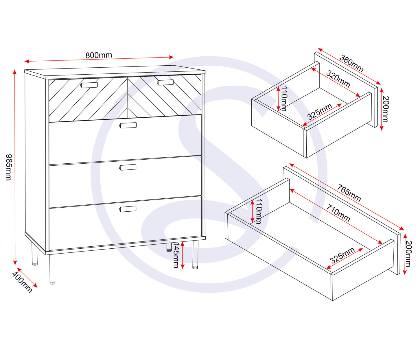 Leon 3+2 Drawer Chest - Medium Oak Effect