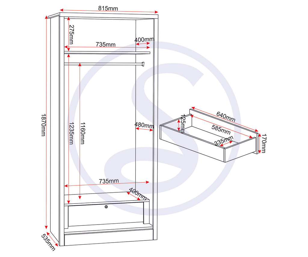 Lisbon 2 Door Wardrobe - Black Wood Grain
