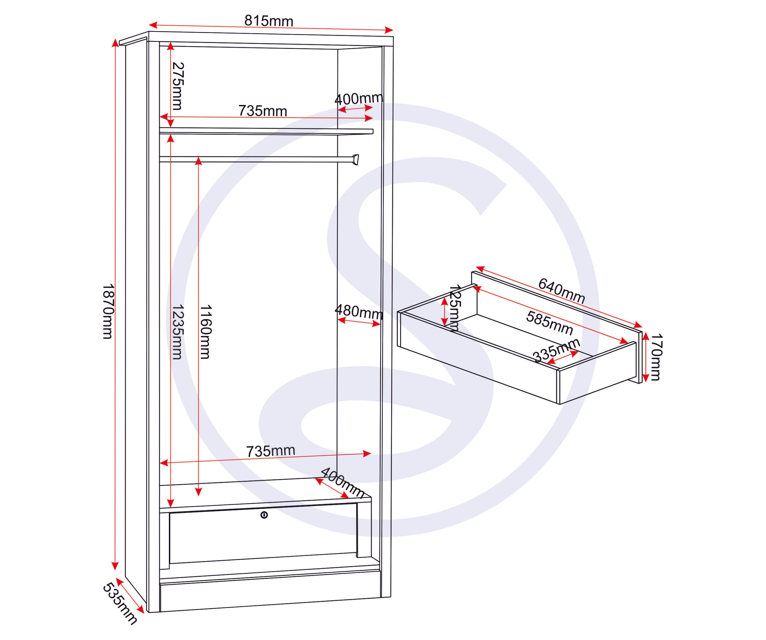 Lisbon 2 Door Wardrobe - Black Wood Grain