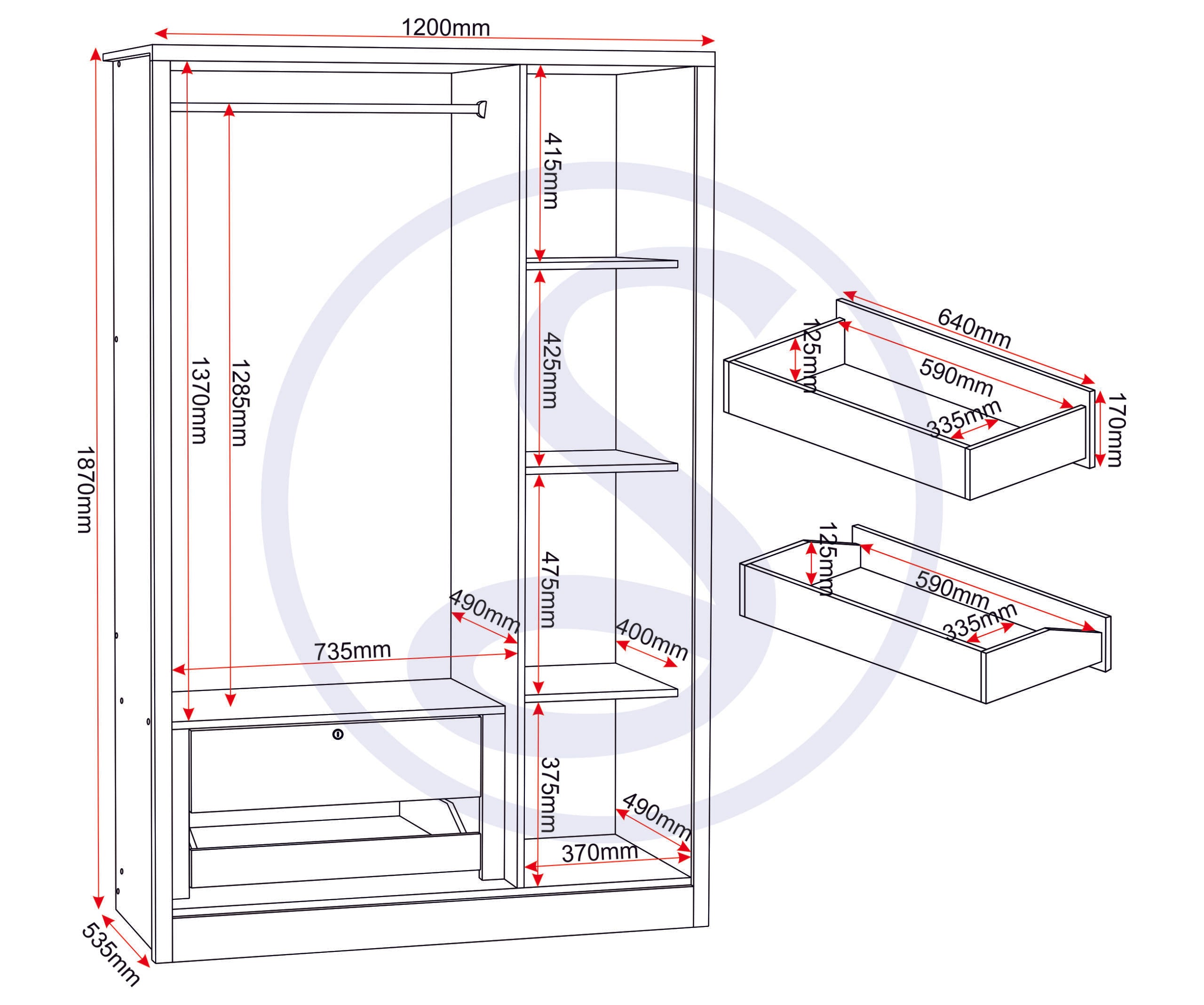 Lisbon 3 Door Wardrobe - Black Wood Grain
