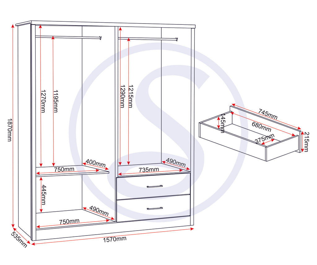 Lisbon 4 Door Wardrobe - Black Wood Grain