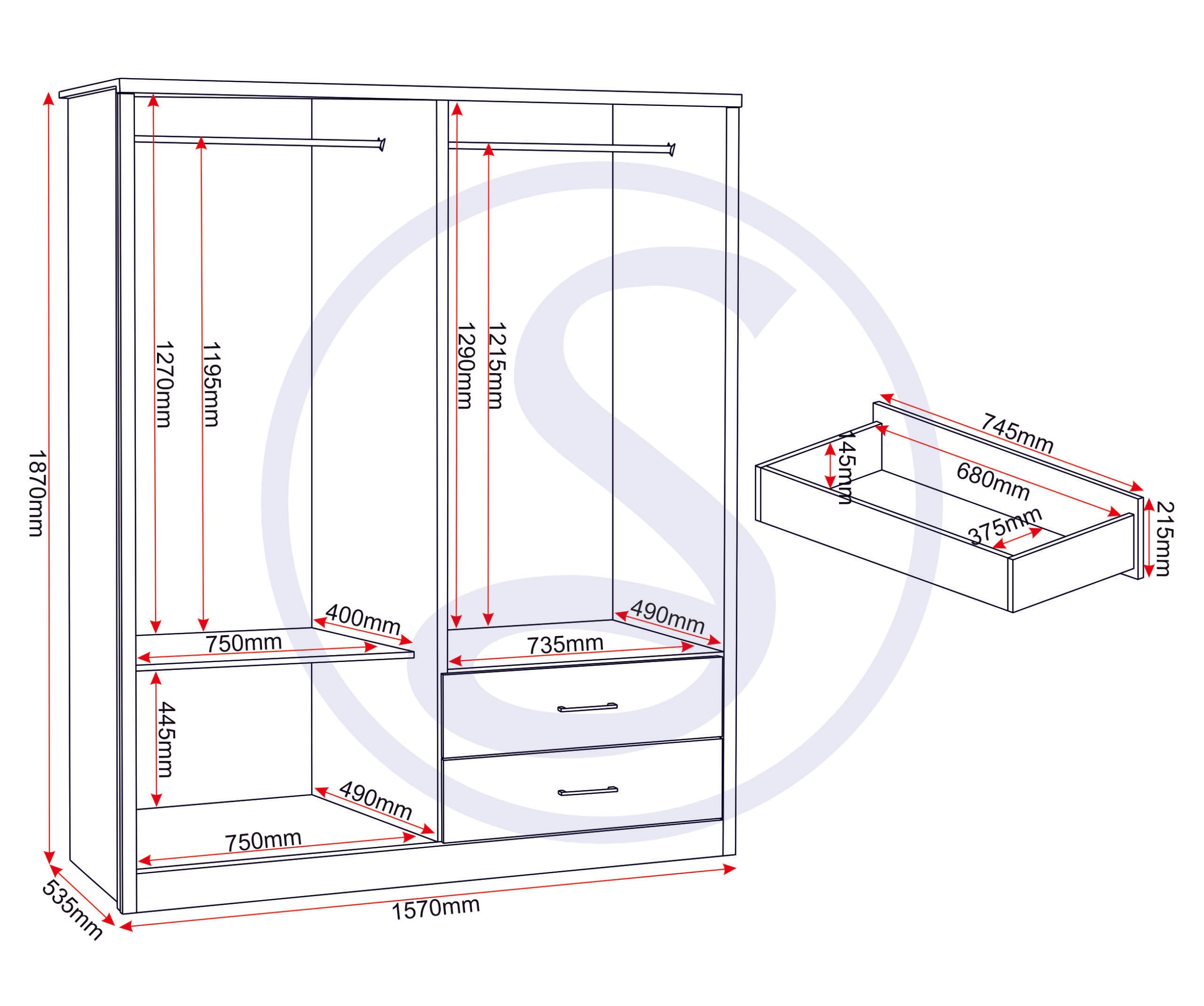 Lisbon 4 Door Wardrobe - Black Wood Grain