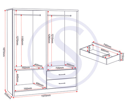 Lisbon 4 Door Wardrobe - Black Wood Grain