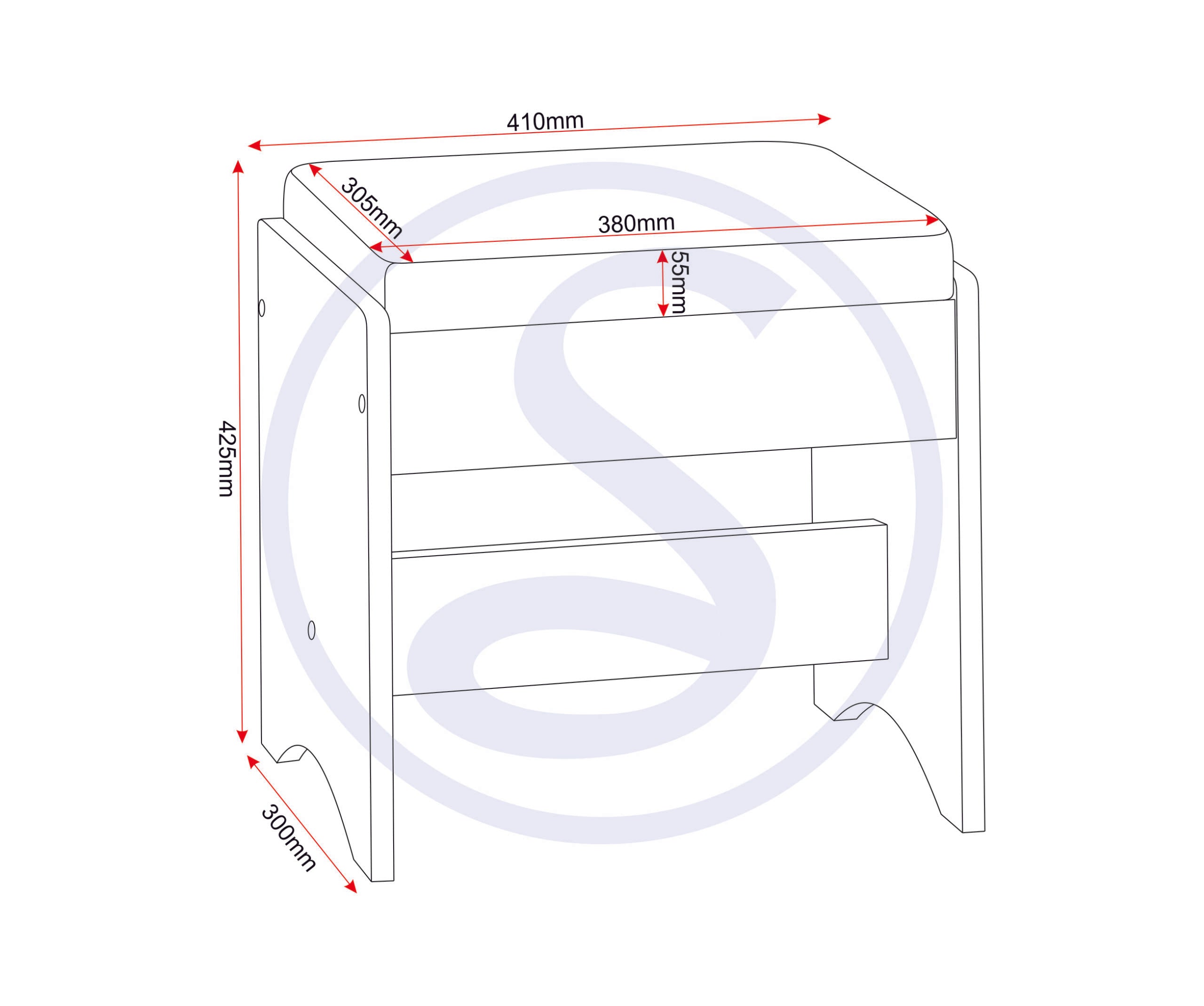 Lisbon 3Pc Dressing Table Set (With Mirror) - Black Wood Grain/Black Pu