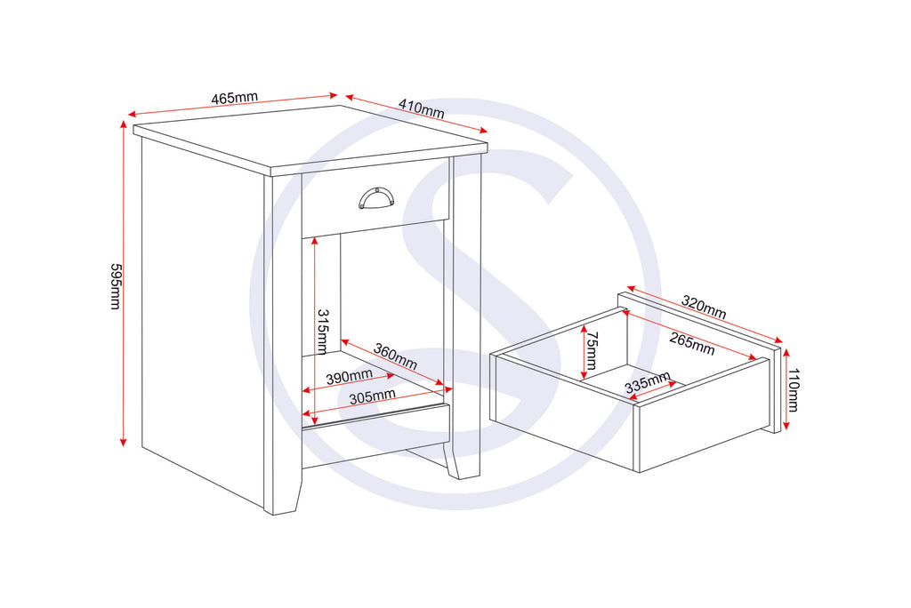 Ludlow Bedside - White/Oak Effect