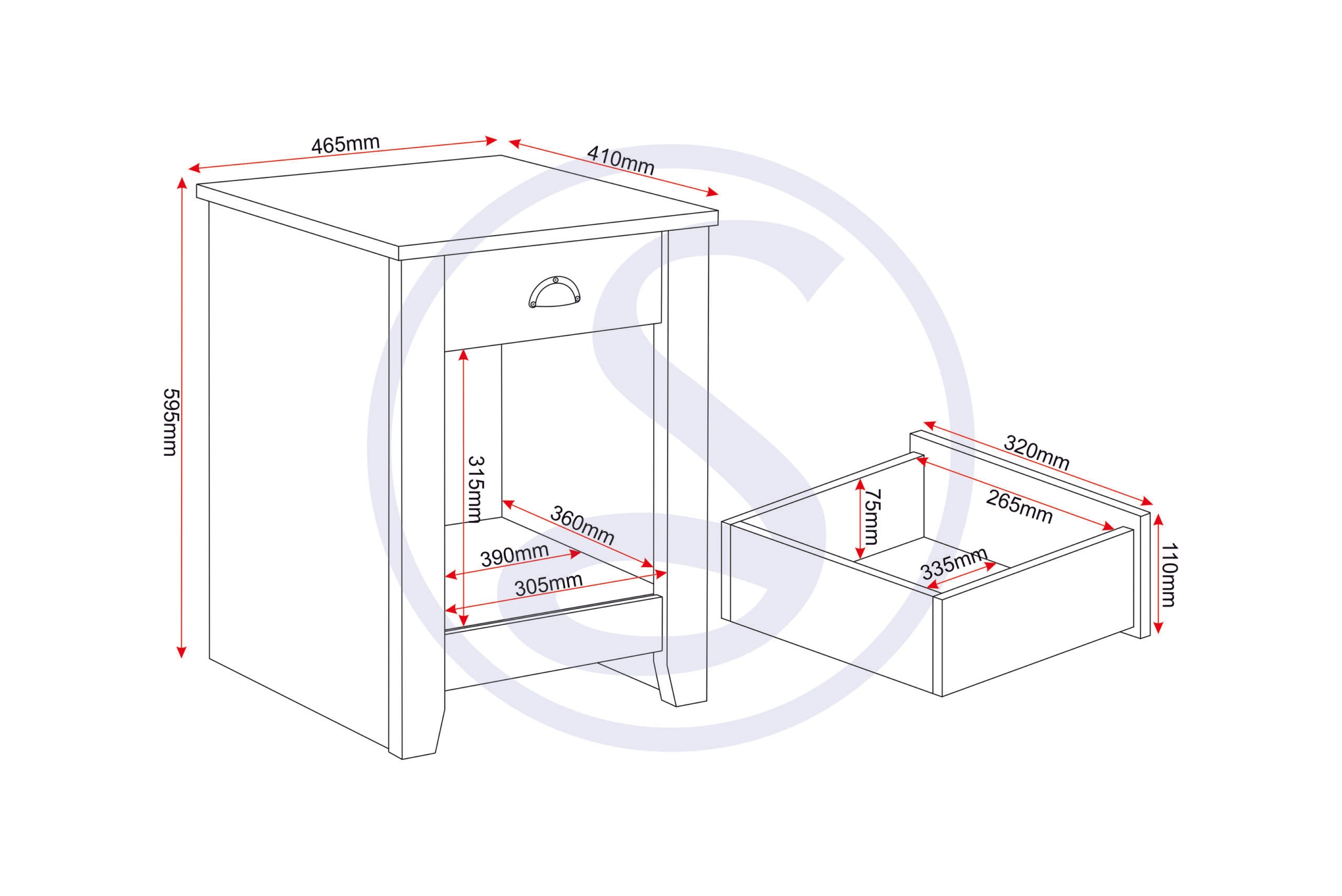 Ludlow Bedside - White/Oak Effect