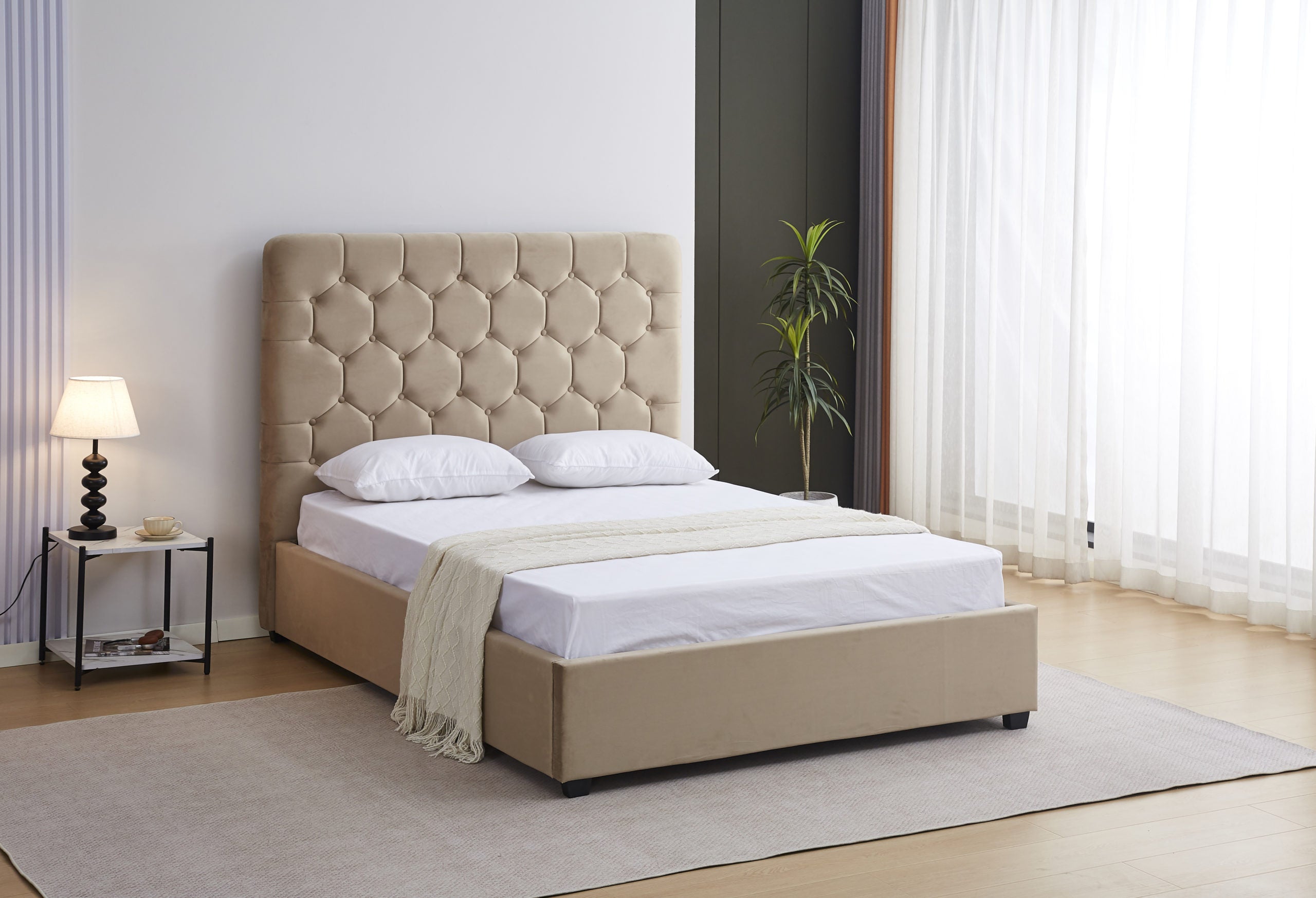 Madison 4'6" Ottoman Bed - Fawn Velvet Fabric