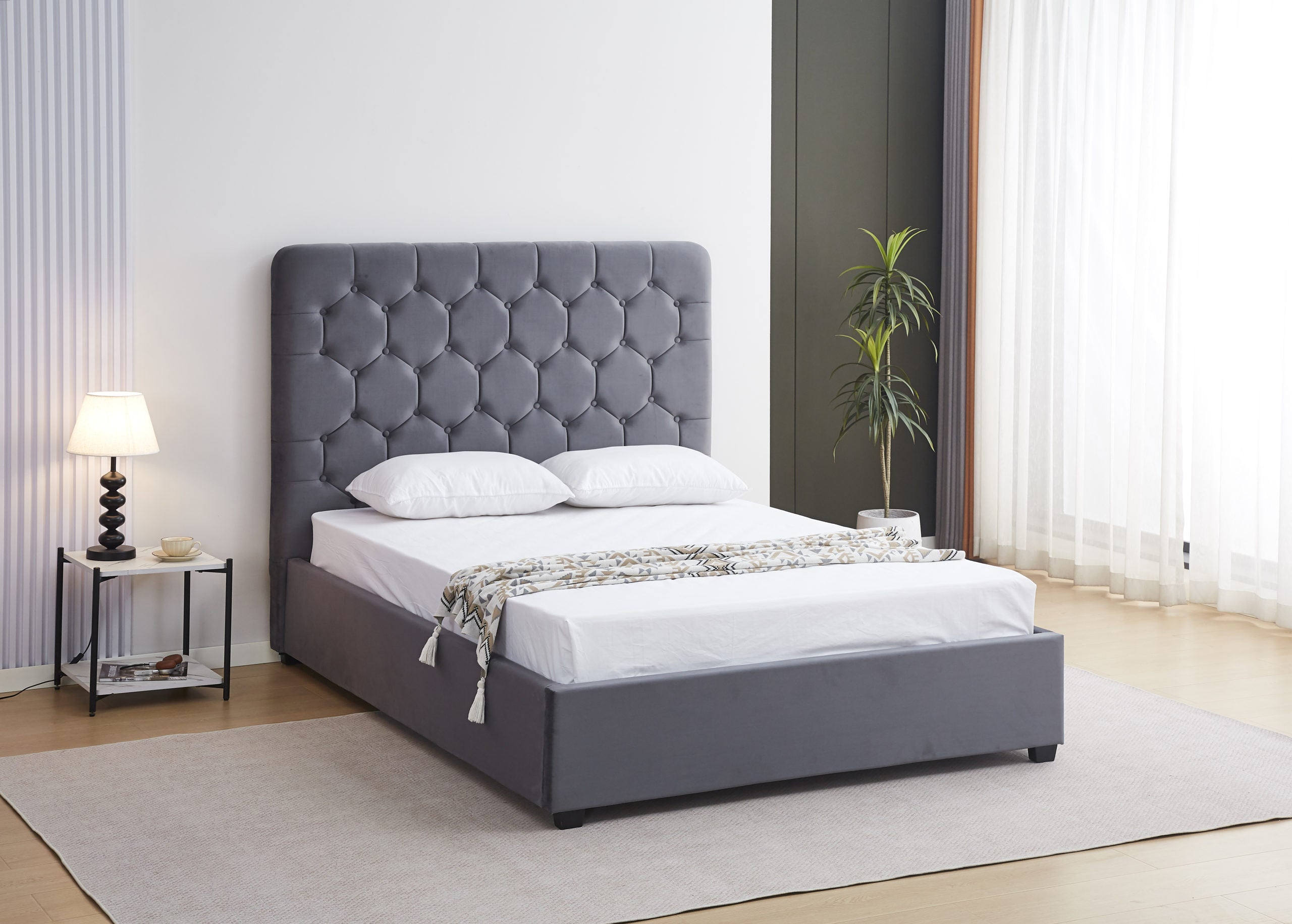 Madison 4'6" Ottoman Bed - Grey Velvet Fabric
