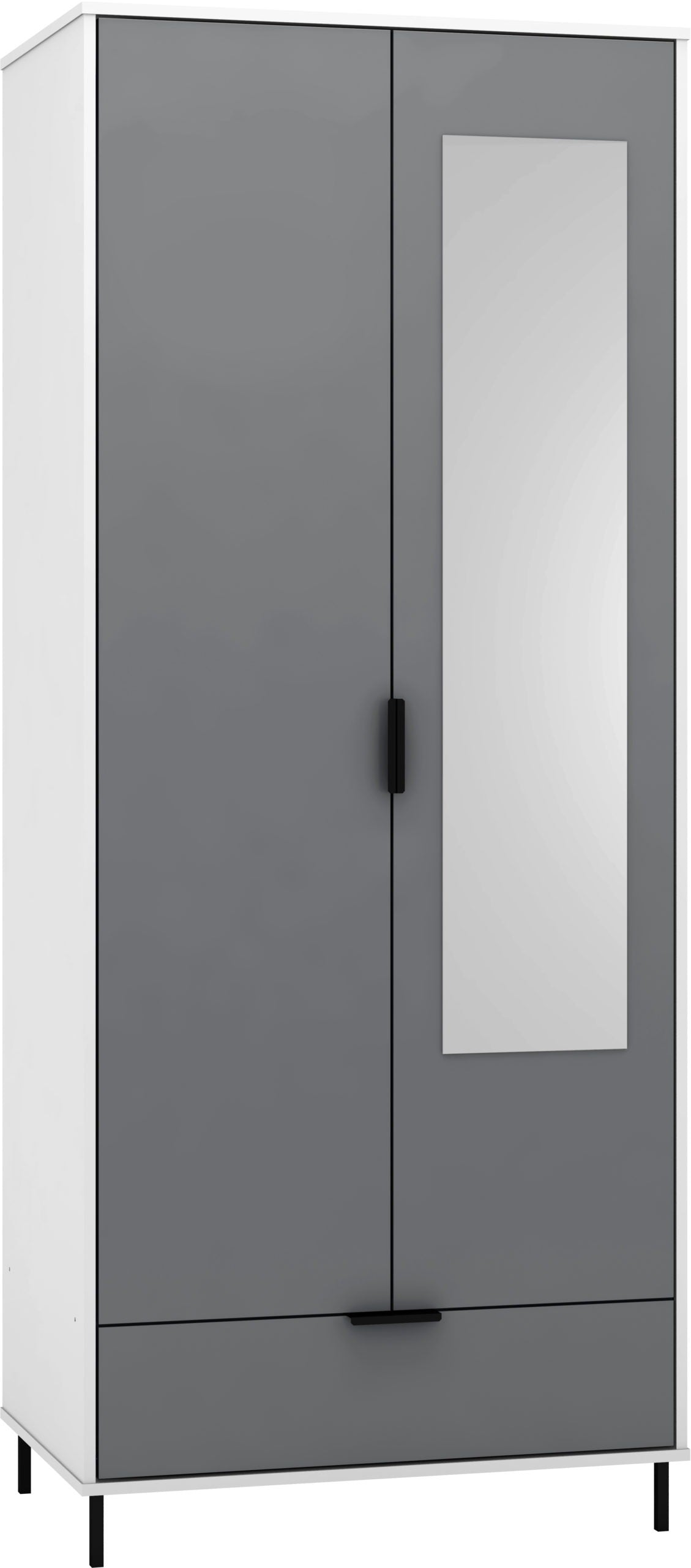 Madrid 2 Door 1 Drawer Wardrobe - Grey/White Gloss