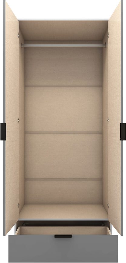 Madrid 2 Door 1 Drawer Wardrobe - Grey/White Gloss