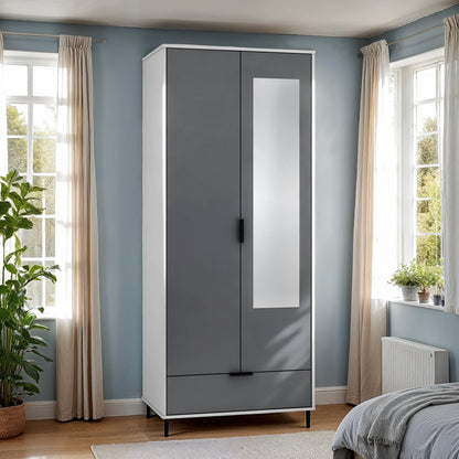 Madrid 2 Door 1 Drawer Wardrobe - Grey/White Gloss