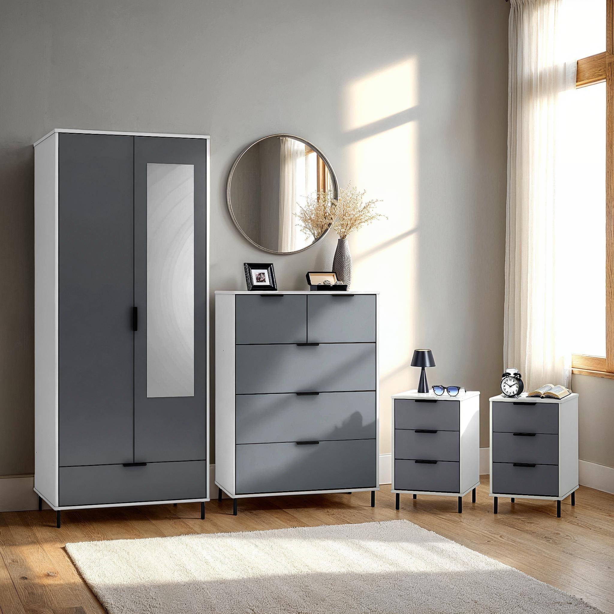 Madrid 2 Door Wardrobe Bedroom Set - Grey/White Gloss