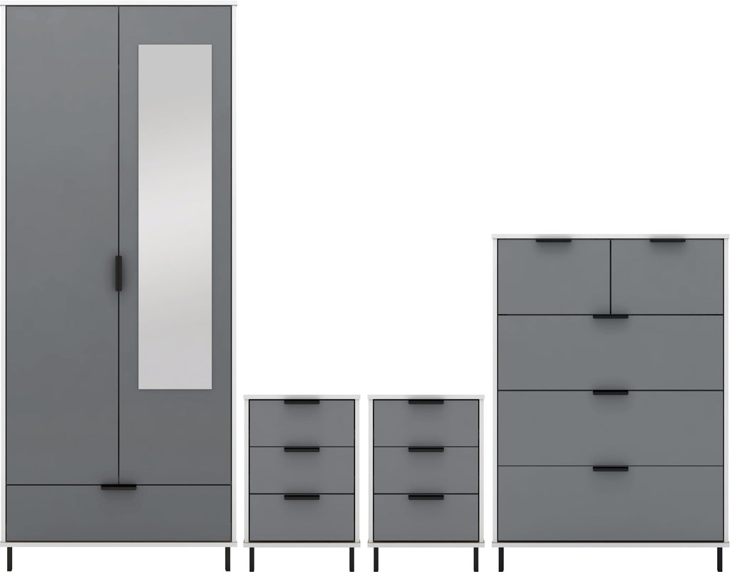 Madrid 2 Door Wardrobe Bedroom Set - Grey/White Gloss