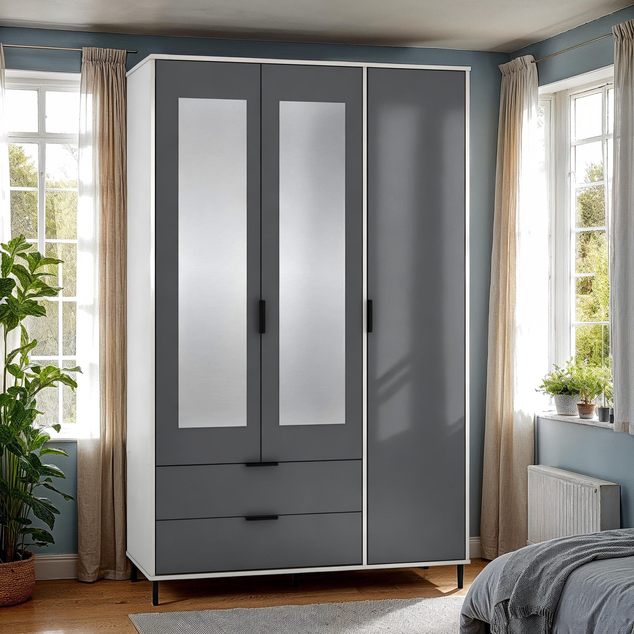 Madrid 3 Door 2 Drawer Wardrobe - Grey/White Gloss