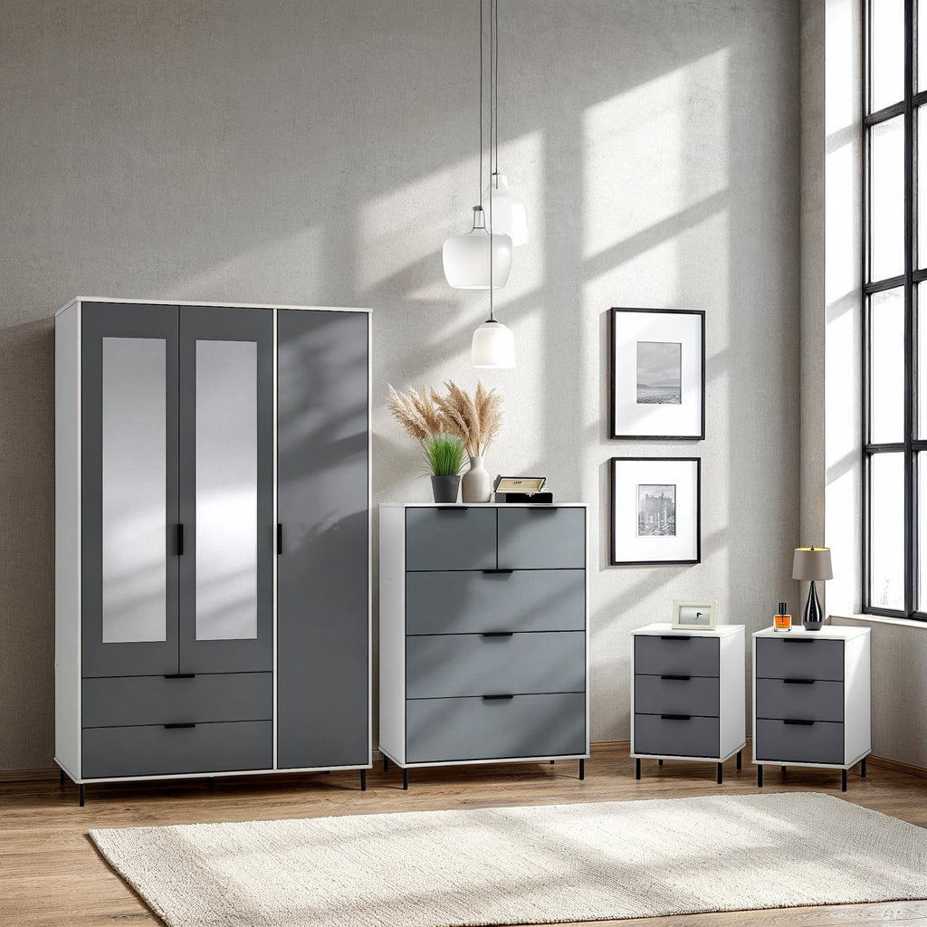 Madrid 3 Door Wardrobe Bedroom Set - Grey/White Gloss